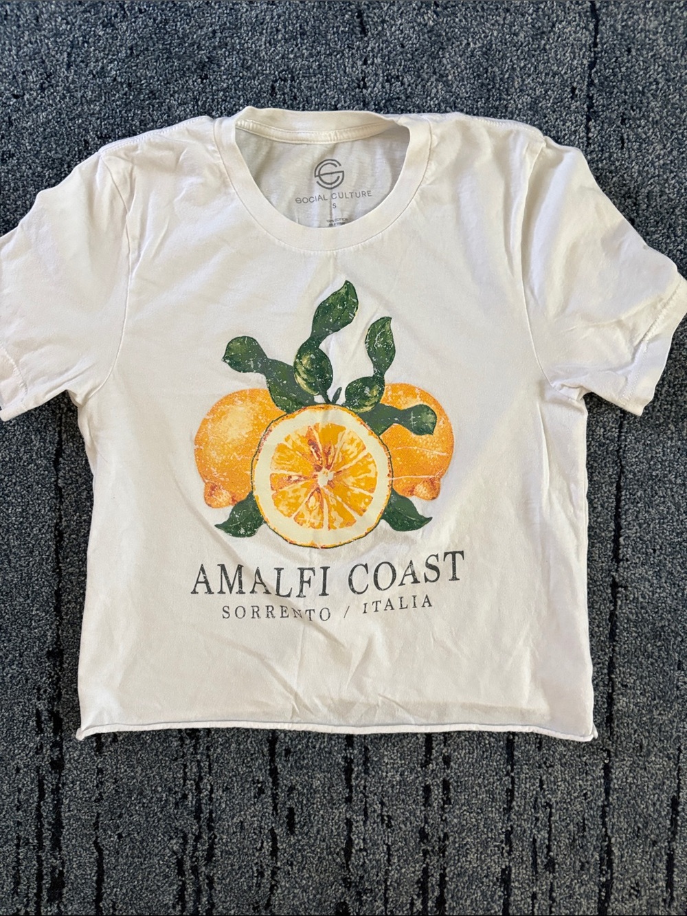 Women’s “Amalfi Coast" White Graphic Tee - Orange Print